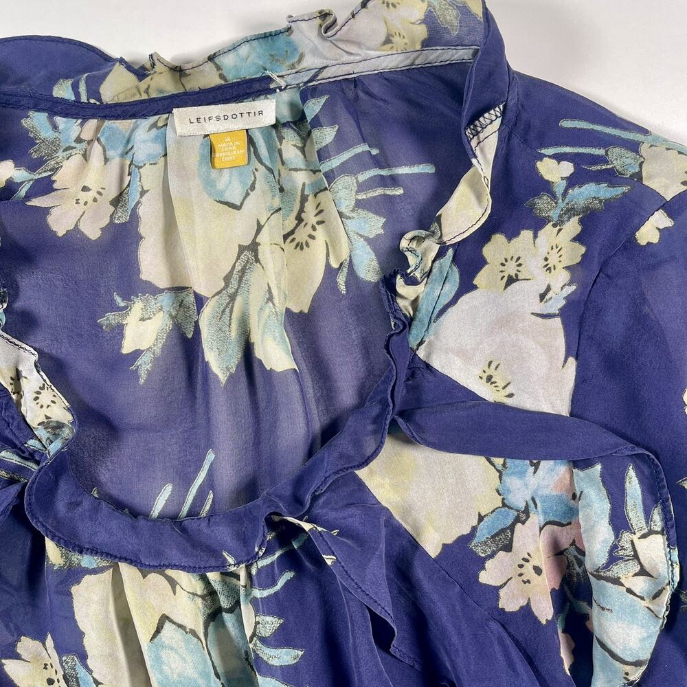 Anthropologie Leifsdottir Womens Silk Floral Blue Romantic Sheer Ruffle 4 Small - Picture 7 of 8
